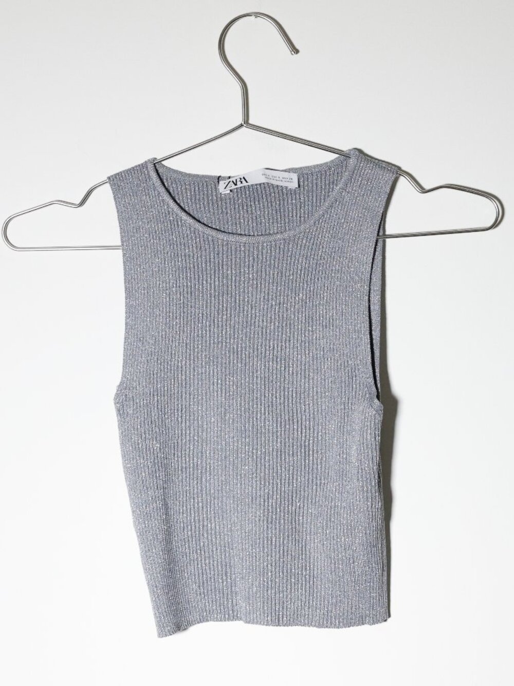 Zara Silver Metallic Rib Knit Tank Top Womens Small Sleeveless Party Top